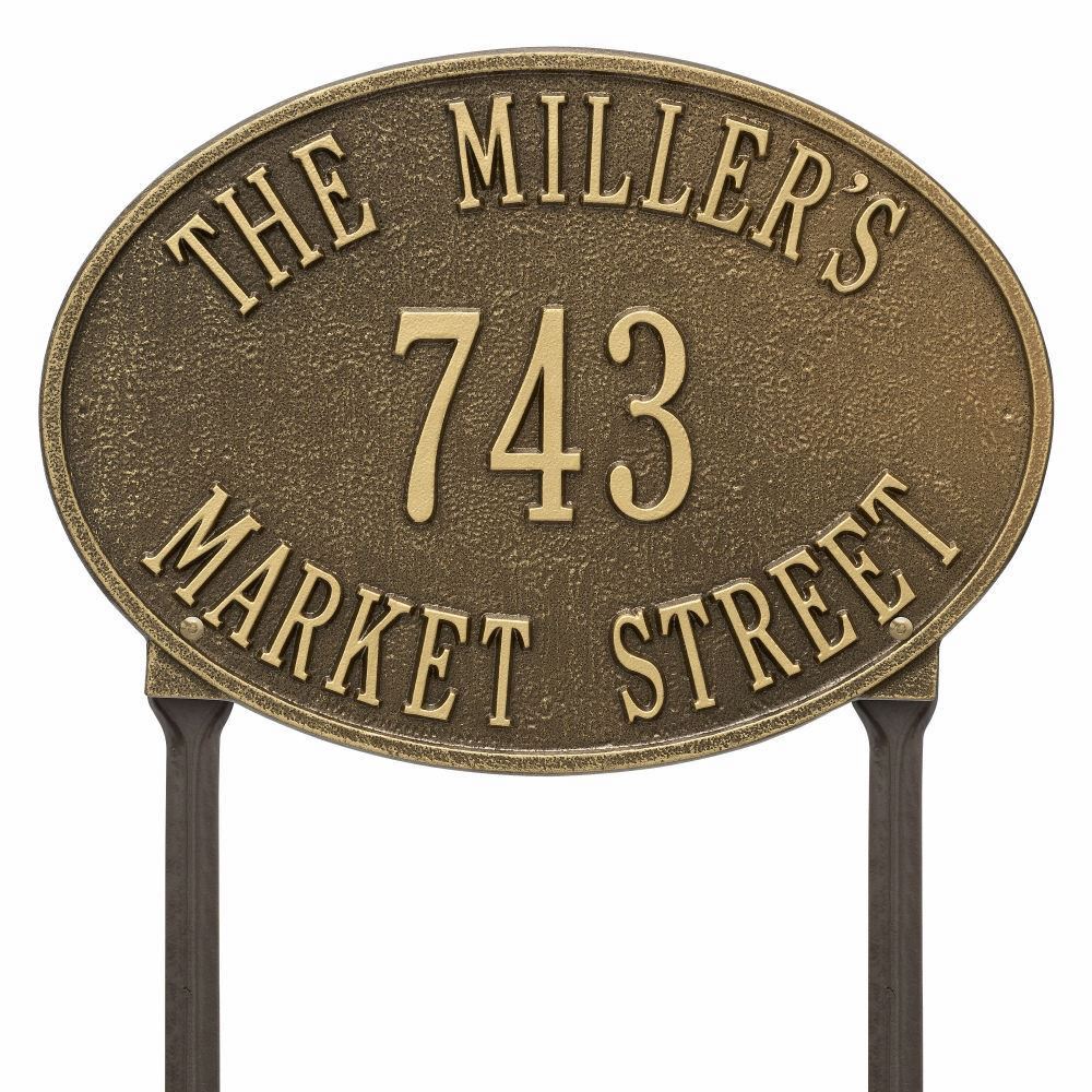 Whitehall Hawthorne Oval Standard Lawn Address Plaque - Three Line