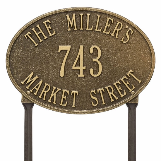 Whitehall Hawthorne Oval Standard Lawn Address Plaque - Three Line