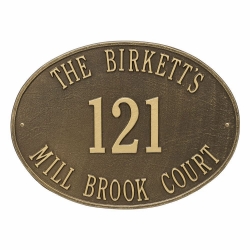 Whitehall Hawthorne Oval Estate Wall Address Plaque - Three Line
