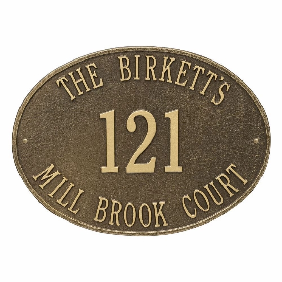 Whitehall Hawthorne Oval Estate Wall Address Plaque - Three Line