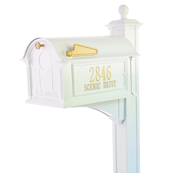 Whitehall Balmoral Mailbox Side Plaques, Post Package in White
