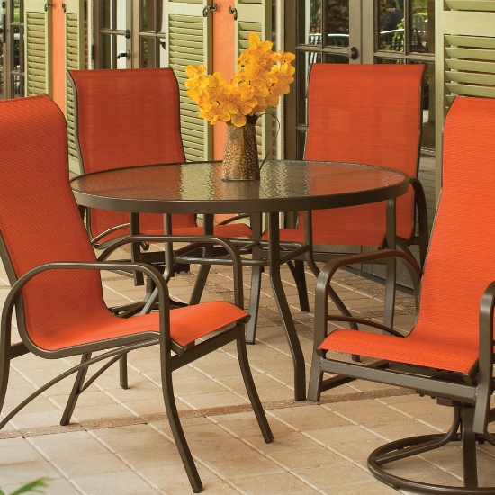 Windward aluminum dining table with acrylic top