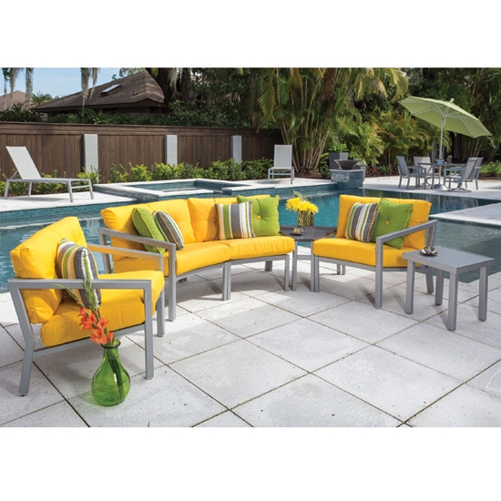 Aluminum lounge chair with deep seating cushions