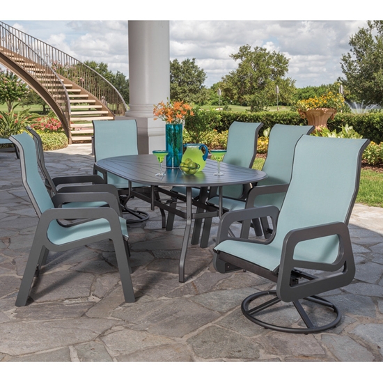 Marine grade polymer dining chair with sling seating