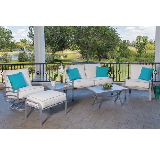 Aluminum loveseat with deep seating cushions