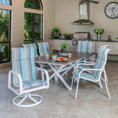 Windward Sonata Sling Outdoor Dining Set with Tahoe Plank Table - WW-SONATA-SET4