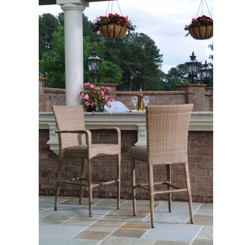 All Weather Wicker Padded Seat Armless Bar Stool - S593091