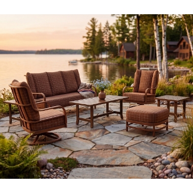 Woodard Brit 7 Piece Conversation Set with Swivel Lounge Chairs