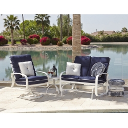 Woodard Cayman Isle Cushion Loveseat Glider and Swivel Rocker Lounge Chair Set - WD-CAYMAN-SET5