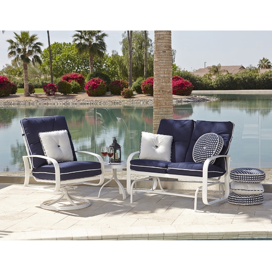 Woodard Cayman Isle Cushion Loveseat Glider and Swivel Rocker Lounge Chair Set - WD-CAYMAN-SET5