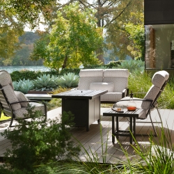 Woodard Cayman Isle Patio Set with Tri-Slat Fire Table - WD-CAYMANISLE-SET6