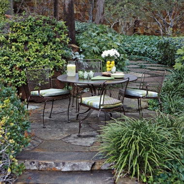 Woodard Constantine Wrought Iron Outdoor Dining Set With Cushions - WD-CONSTANTINE-SET2