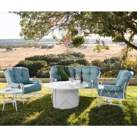 Woodard Derby Wrought Iron Outdoor Furniture Set with Fire Table - WD-DERBY-SET5