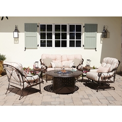 Woodard Derby Crescent Loveseat and Lounge Chair Fire Table Set - WD-DERBY-SET2