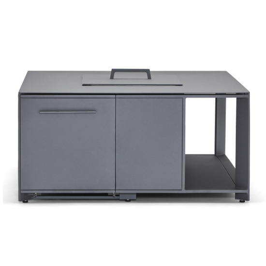 Essence Shelf Style Coffee Table Height Square Fire Table side view