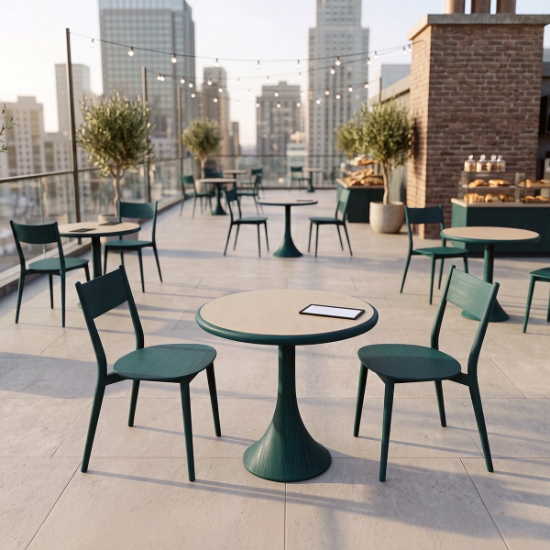 Profile 30" Round Pedestal Base Umbrella Table With Sintered Stone Top  - Dark Grey - 1Z6130DG