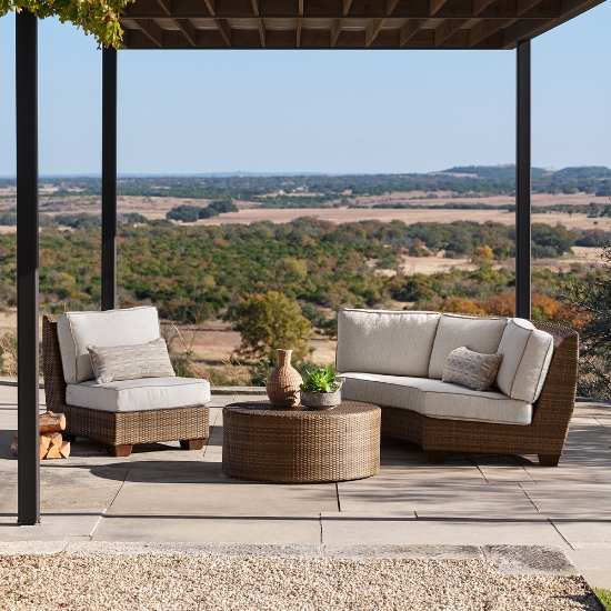 Woodard Saddleback Wicker Outdoor Furniture Set with Curved Loveseat - WD-SADDLEBACK-SET11