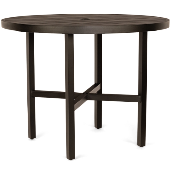 Woodard Tri-Slat 60" Round Bar Height Umbrella Table with Elite Base - 4V6600-02660