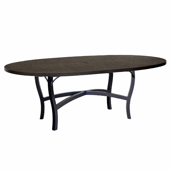Woodard Tri-Slat 72" x 42" Oval Dining Umbrella Table with Carson Base - 5P7200-02672