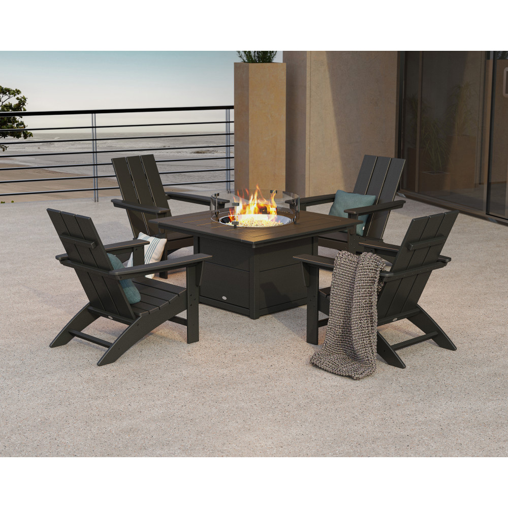 Modern Adirondack Chair and Fire Table Set 